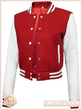 Women's Fleece Bomber Varsity Jacket Crop Letterman Style